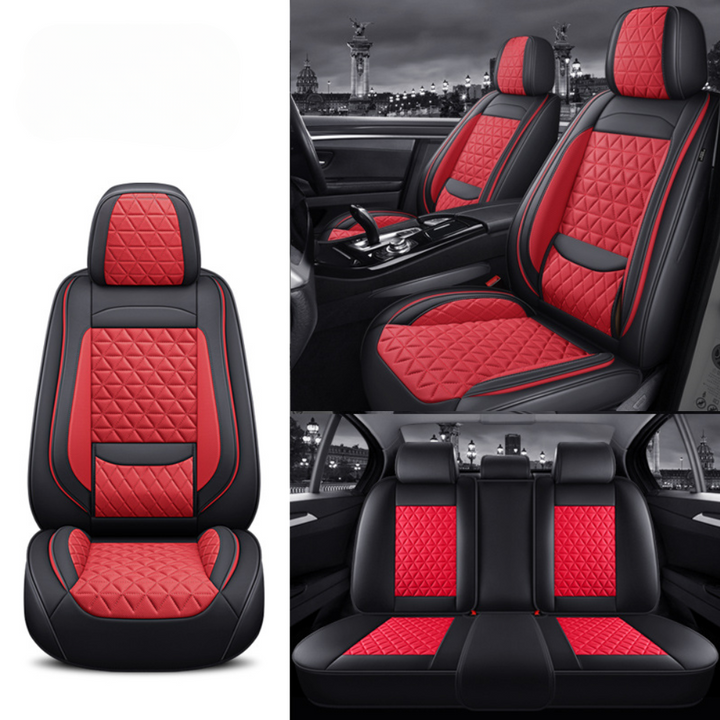 Black & Red Diamond Quilted Leather Car Seat Cover