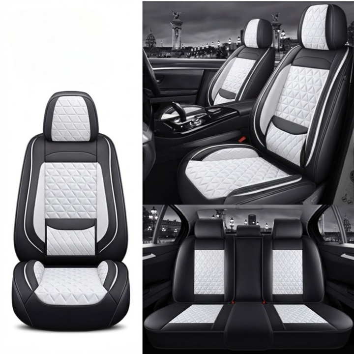 Black & White Diamond Quilted Leather Car Seat Covers