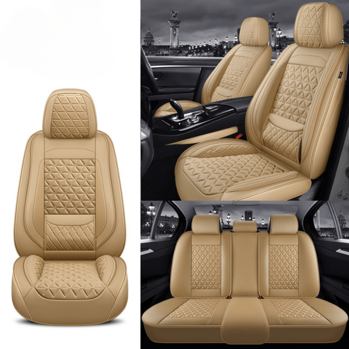 Beige Diamond Quilted Leather Car Seat Cover