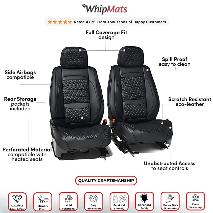 Black Diamond Quilted Leather Car Seat Cover
