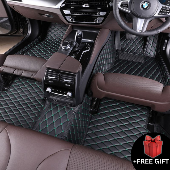 BLACK CAR MATS WITH GREEN STITCHING + FREE GIFT