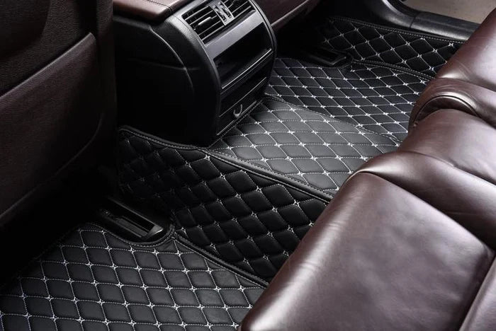 BLACK CAR MATS WITH WHITE STITCHING